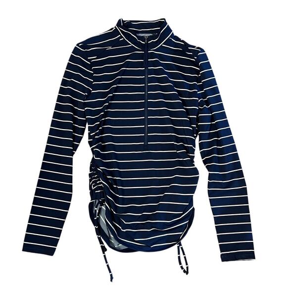 Carve Designs Navy Striped Ruched Swim Top RashGuard Size XS - Picture 1 of 6